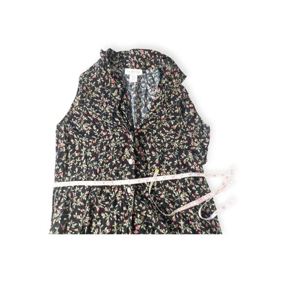 Vintage 90s Giorgio Sant Angelo Black Floral Button Down Sleeveless Dress Rose - Picture 5 of 8